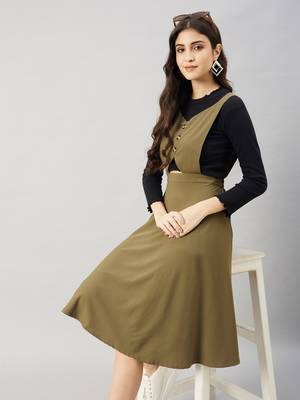 Winered women green pinafore flared dress 2