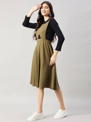 Winered women green pinafore flared dress 3