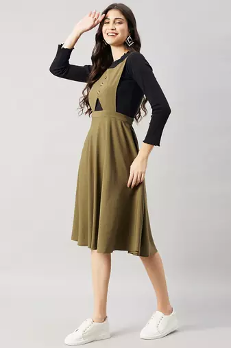 Winered women green pinafore flared dress