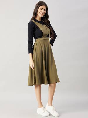 Winered women green pinafore flared dress 4