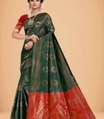 Green woven silk blend kanjivaram womens saree with blouse