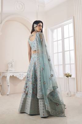 Sky blue embroidered semi stitched lehenga 3
