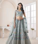 Sky blue embroidered semi stitched lehenga