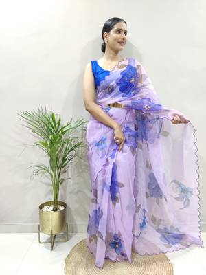 Purple Colour Organza Silk Hand Work Ready To Wear Saree WITH UN-STITCHED BLOUSE 3