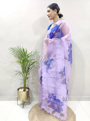 Purple Colour Organza Silk Hand Work Ready To Wear Saree WITH UN-STITCHED BLOUSE 4