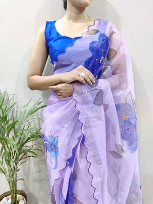 Purple Colour Organza Silk Hand Work Ready To Wear Saree WITH UN-STITCHED BLOUSE 5