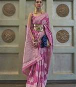 Purplish pink color lakhnavi chikankari weaving work saree with blouse