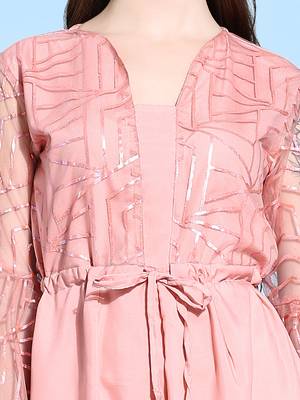 Women   s Printed Net Fabric Ankle Length Jumpsuit (Pink) (MAT15) 5