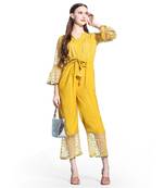 Women   s Printed Net Fabric Ankle Length Jumpsuit (Yellow) (MAT15)