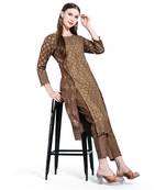 Modestouze Attires Women's Gold And Pigment Printed Cotton Kurta And Pant Set (Brown) (MAK29BUTTI)
