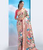 CREAME GOLDEN BANARASI PAITHANI SILK BEAUTIFUL  SAREE