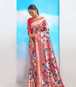 CREAME GOLDEN BANARASI PAITHANI SILK BEAUTIFUL  SAREE