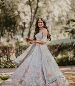Dreamy Grey Soft Net Foil Mirror With Zari Sequence Embroidery Work Lehenga Choli Wedding For Women