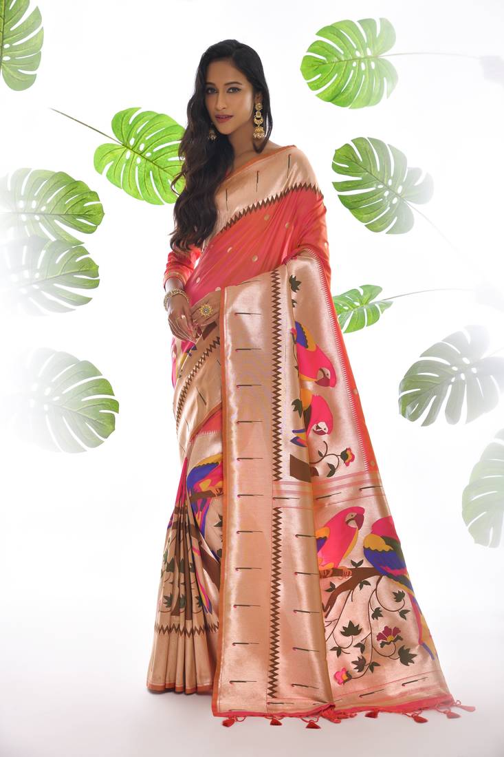 PEACH BANARASI PAITHANI SILK BEAUTIFUL  SAREE
