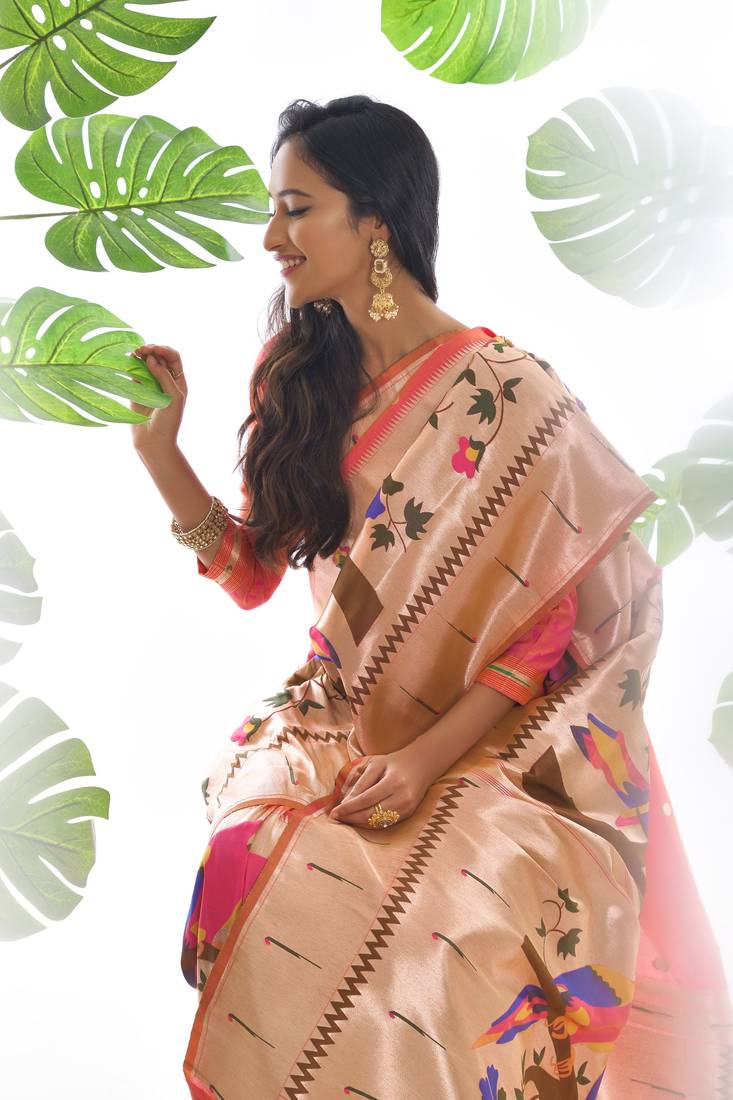 PEACH BANARASI PAITHANI SILK BEAUTIFUL  SAREE
