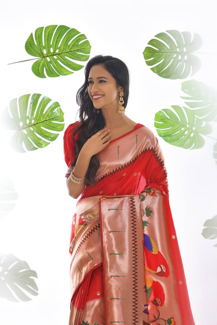 RED BANARASI PAITHANI SILK BEAUTIFUL  SAREE