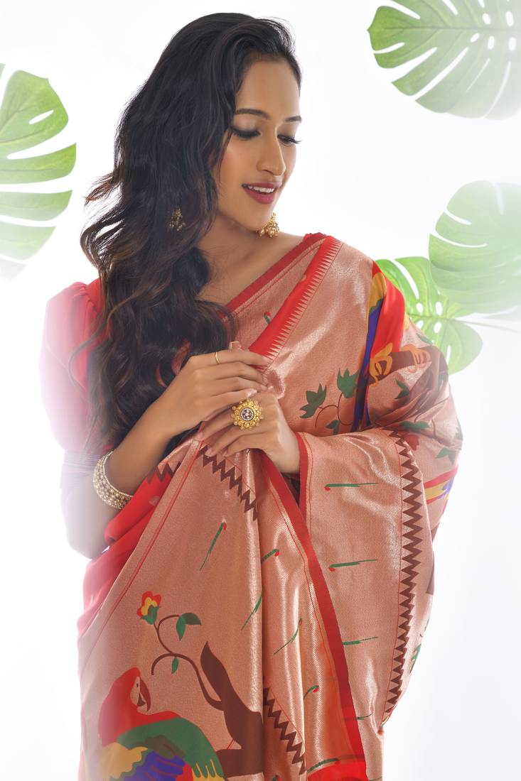RED BANARASI PAITHANI SILK BEAUTIFUL  SAREE