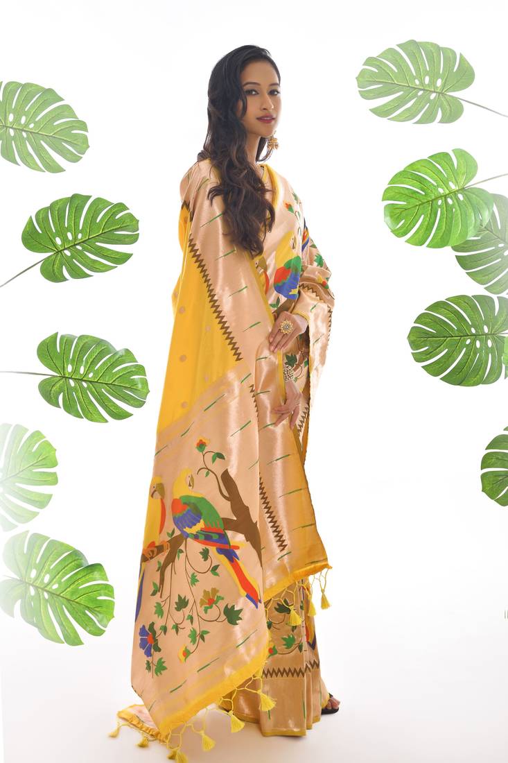 YELLOW BANARASI PAITHANI SILK BEAUTIFUL  SAREE