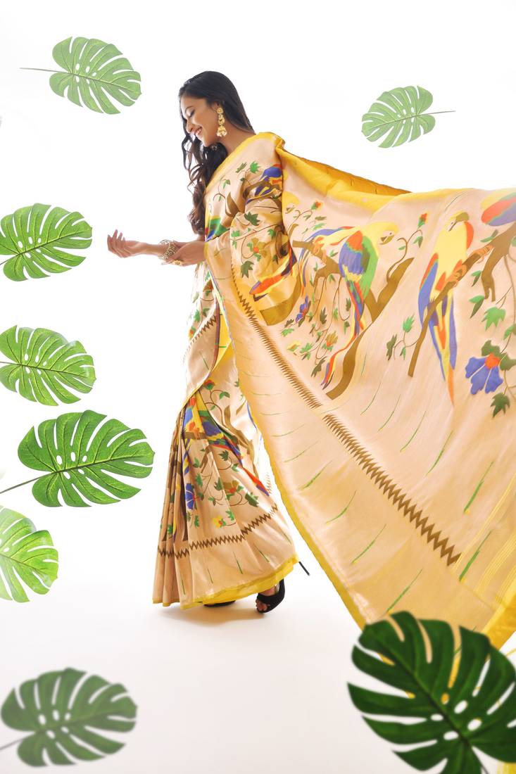 YELLOW BANARASI PAITHANI SILK BEAUTIFUL  SAREE