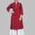 Here is a red color, cotton, printed, badhani, collar neck, designer kurti, white bottom, straight kurti: