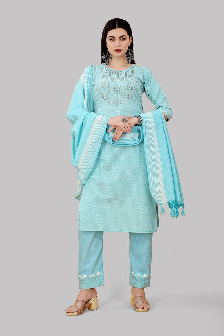 Here are some cotton kurtis with bottom, dupatta, printed fancy