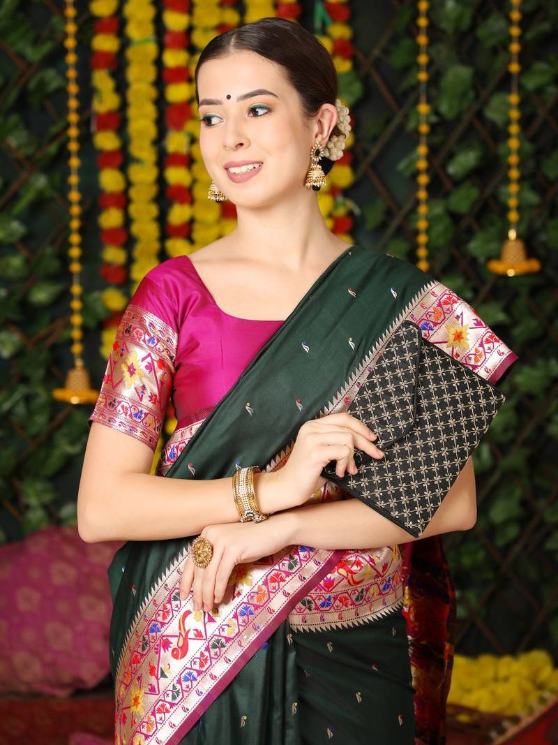 BRIGHT GREEN BANARASI PAITHANI SILK CLASSY SAREE