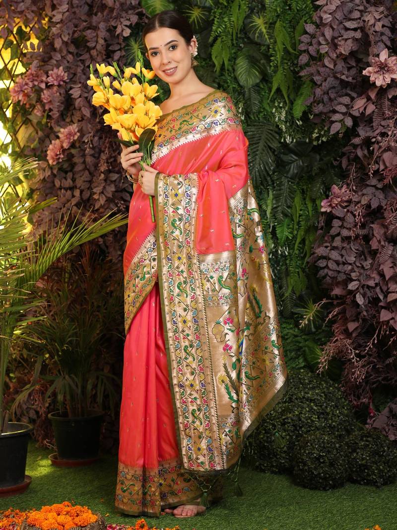 PEACH BANARASI PAITHANI SILK CLASSY SAREE