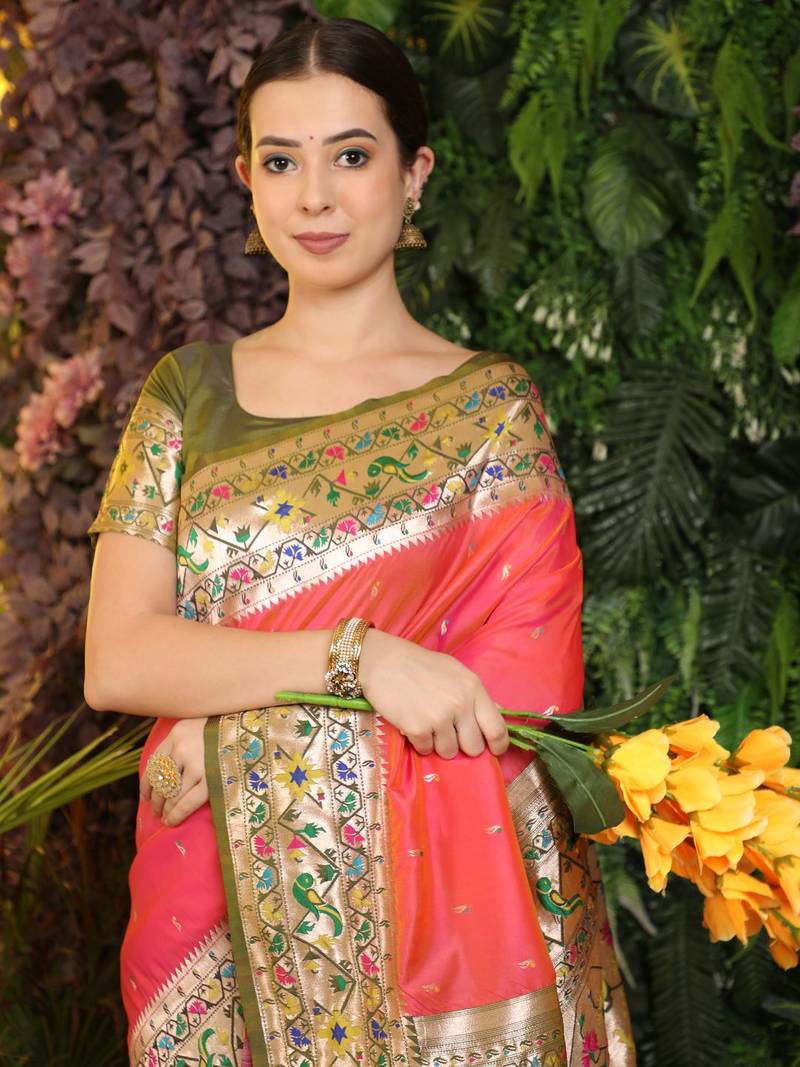 PEACH BANARASI PAITHANI SILK CLASSY SAREE
