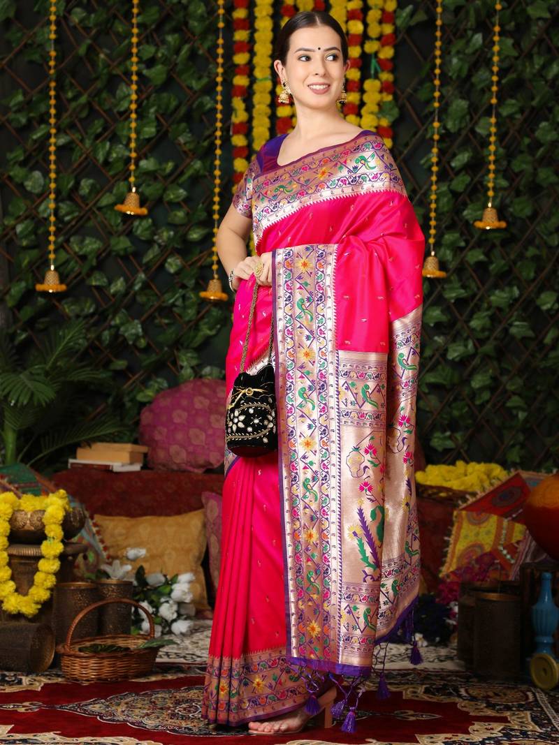 PINK BANARASI PAITHANI SILK CLASSY SAREE