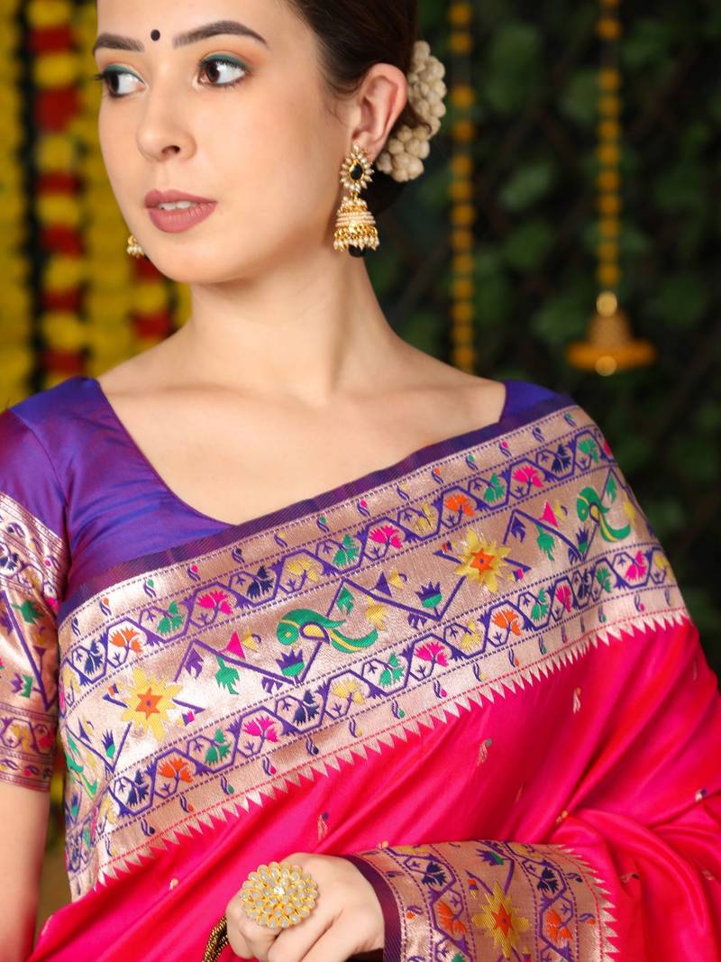 PINK BANARASI PAITHANI SILK CLASSY SAREE