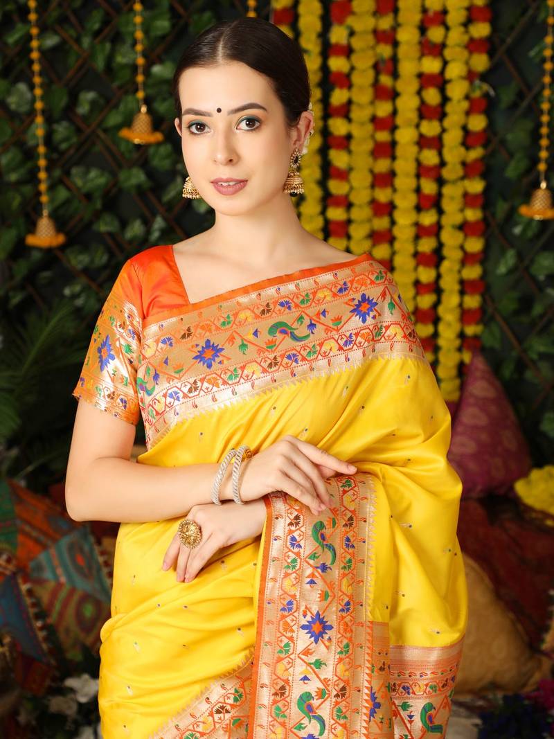 YELLOW BANARASI PAITHANI SILK CLASSY SAREE