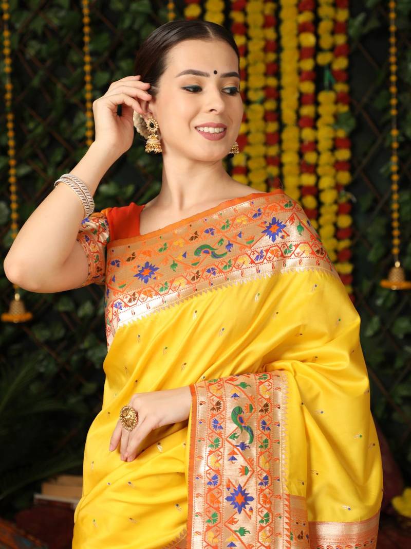 YELLOW BANARASI PAITHANI SILK CLASSY SAREE