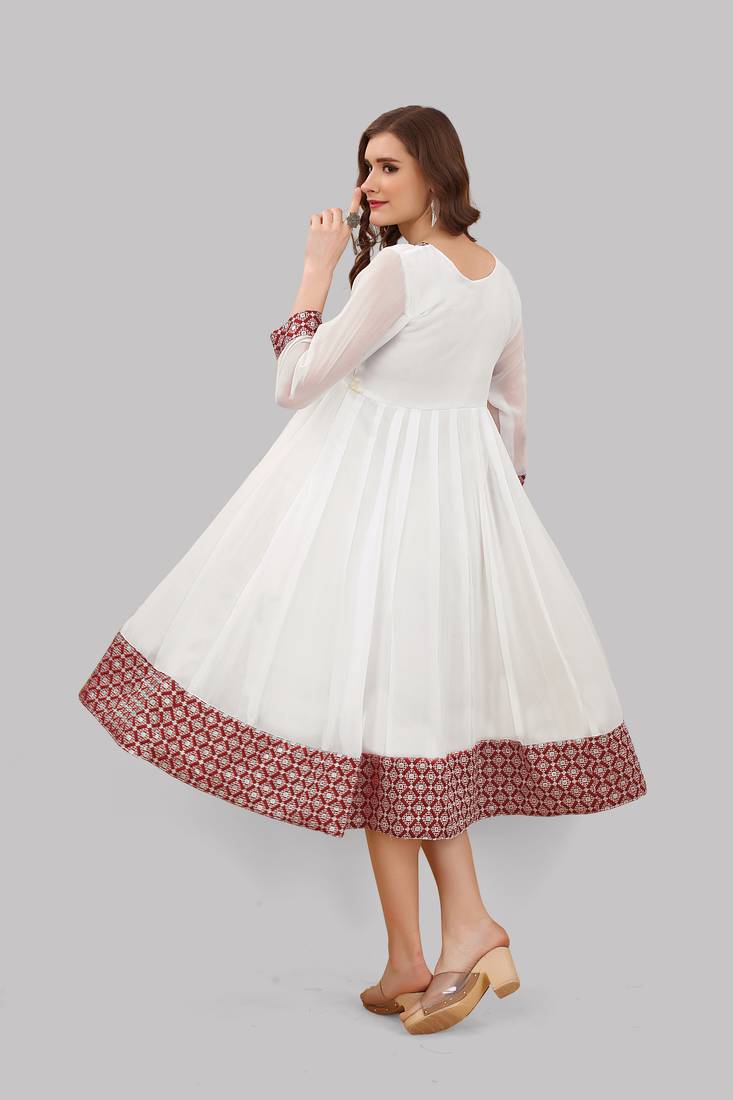 White embroidered georgette anarkali designer kurti