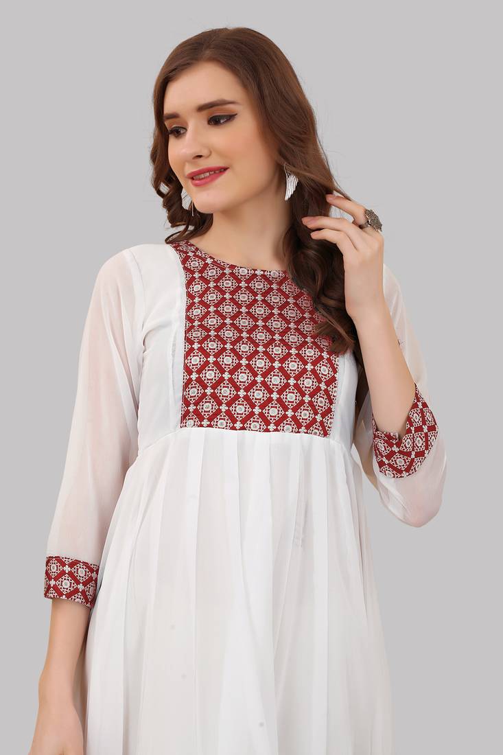 White embroidered georgette anarkali designer kurti