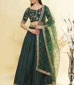 Elegant  Art Silk Bottle Green Emerald Simple Lehenga Choli For Mehendi