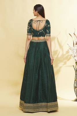 Elegant  Art Silk Bottle Green Emerald Simple Lehenga Choli For Mehendi 4