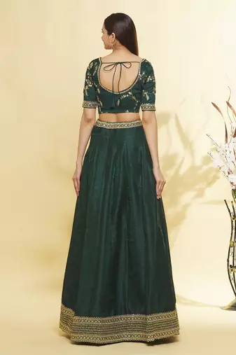 Elegant  Art Silk Bottle Green Emerald Simple Lehenga Choli For Mehendi