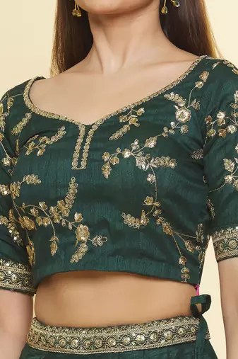Elegant  Art Silk Bottle Green Emerald Simple Lehenga Choli For Mehendi