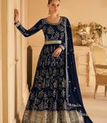 Navy Blue Georgette Based Sequin Worked Anarkali Suit For Women