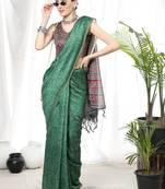 GREEN BANDHANI PRINT LINEN TREANDY SAREE