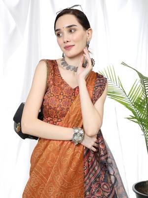 MUSTERD BANDHANI PRINT LINEN TREANDY SAREE 3