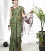MEHNDI BANDHANI PRINT LINEN TREANDY SAREE