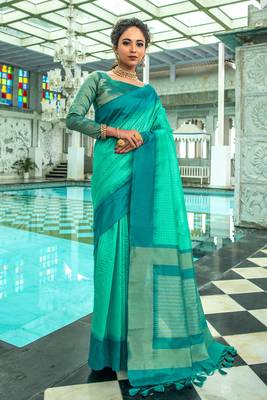 TEAL TUSSAR SILK SILK GERGOUS TREANDY SAREE 1
