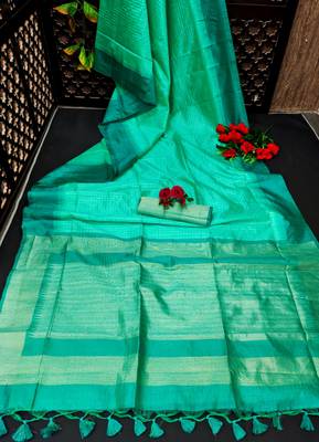 TEAL TUSSAR SILK SILK GERGOUS TREANDY SAREE 4