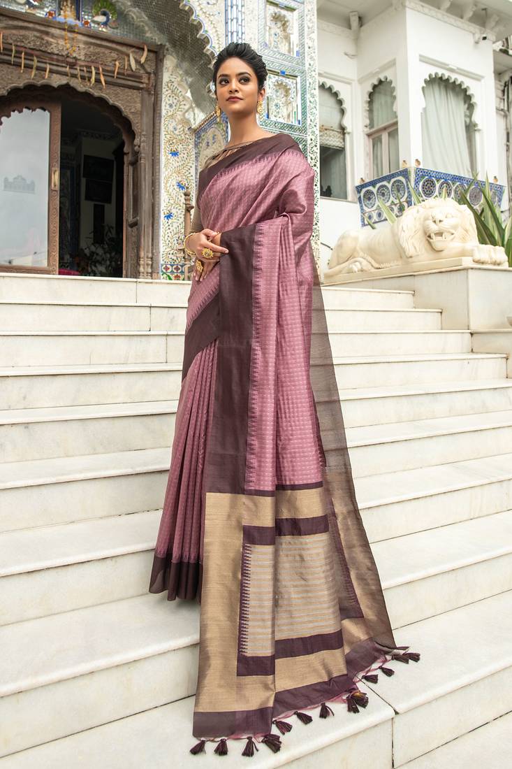 WINE TUSSAR SILK SILK GERGOUS TREANDY SAREE