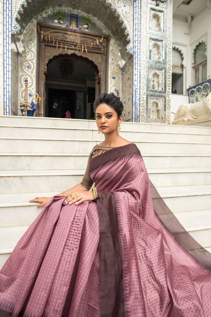 WINE TUSSAR SILK SILK GERGOUS TREANDY SAREE