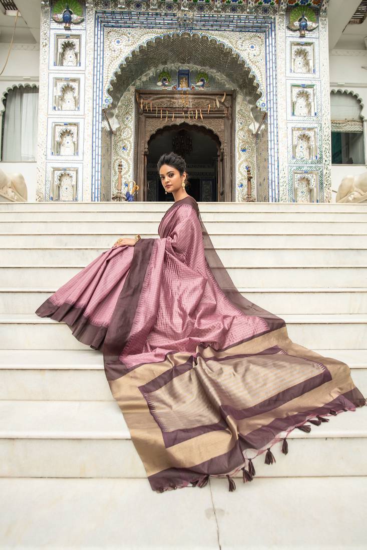 WINE TUSSAR SILK SILK GERGOUS TREANDY SAREE