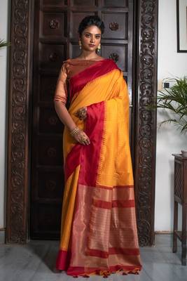 YELLOW TUSSAR SILK SILK GERGOUS TREANDY SAREE 1