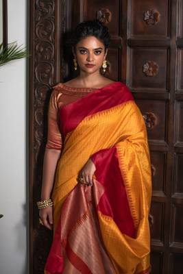 YELLOW TUSSAR SILK SILK GERGOUS TREANDY SAREE 2
