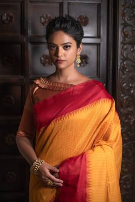 YELLOW TUSSAR SILK SILK GERGOUS TREANDY SAREE 3